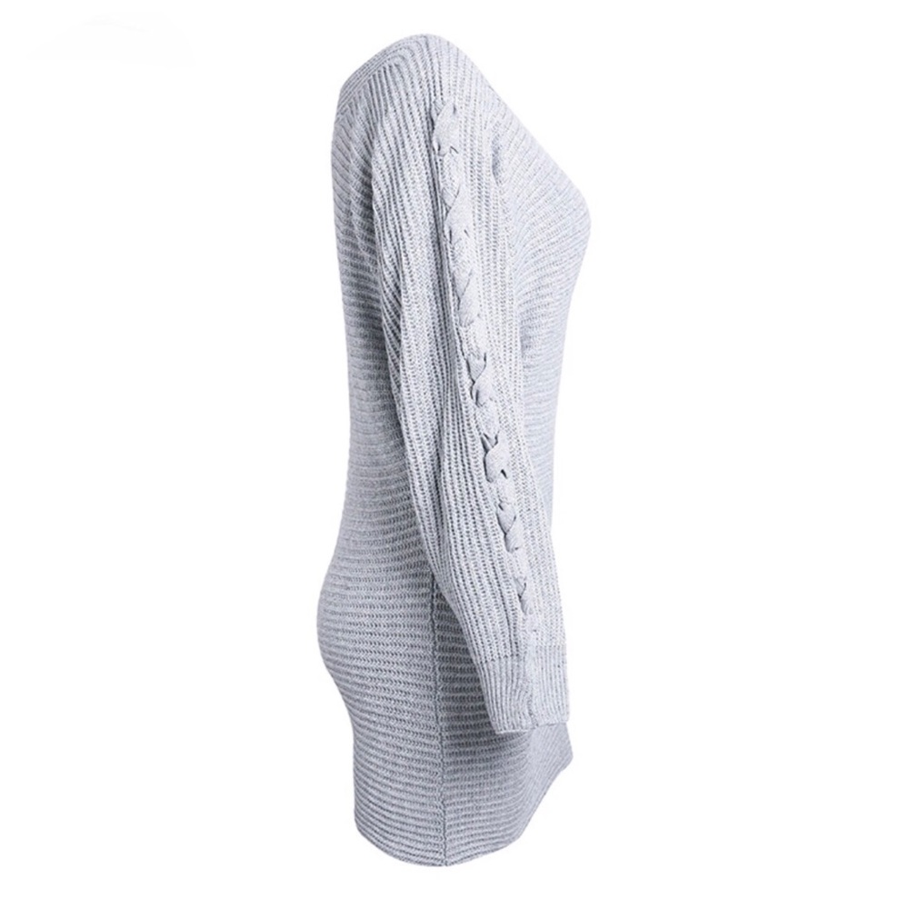 Gray Off The Shoulder Slouch Tie Sweater C68 - Picture 5 of 7